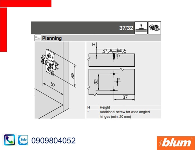 Đế bản lề Blum 173H7100 có điều chỉnh chiều cao