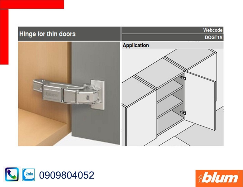 Bản lề giảm chấn Blum 71B453T cho gỗ mỏng góc mở 110 độ màu đen
