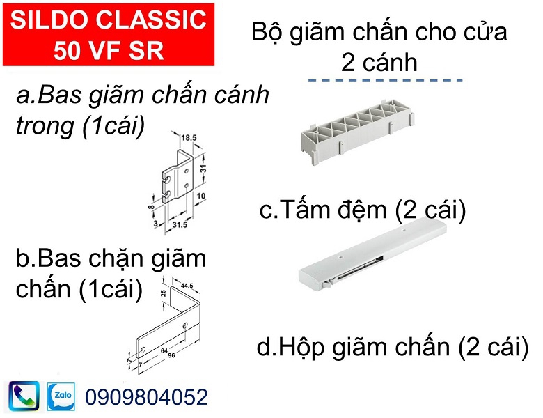 Bộ giảm chấn 405.11.115 Slido CLassic 50 VF SR cho ray cửa lùa tủ áo 2 cánh
