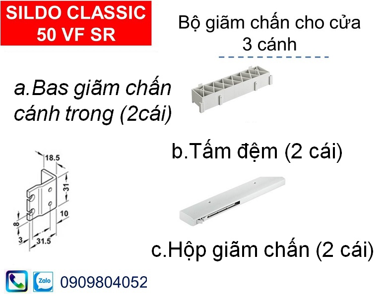 Bộ giảm chấn 405.11.116 Slido CLassic 50 VF SR cho ray cửa lùa tủ áo 3 cánh