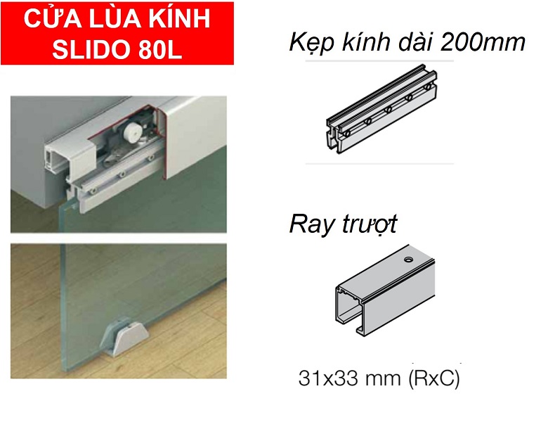 Phụ kiện cửa lùa Hafele  940.83.034 SLIDO 80L cửa kính nặng 80kg