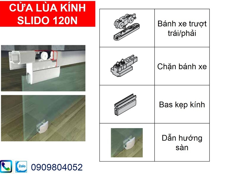 Phụ kiện cửa lùa Hafele 941.25.125 SLIDO 120N cửa kính dày 12mm nặng 120kg