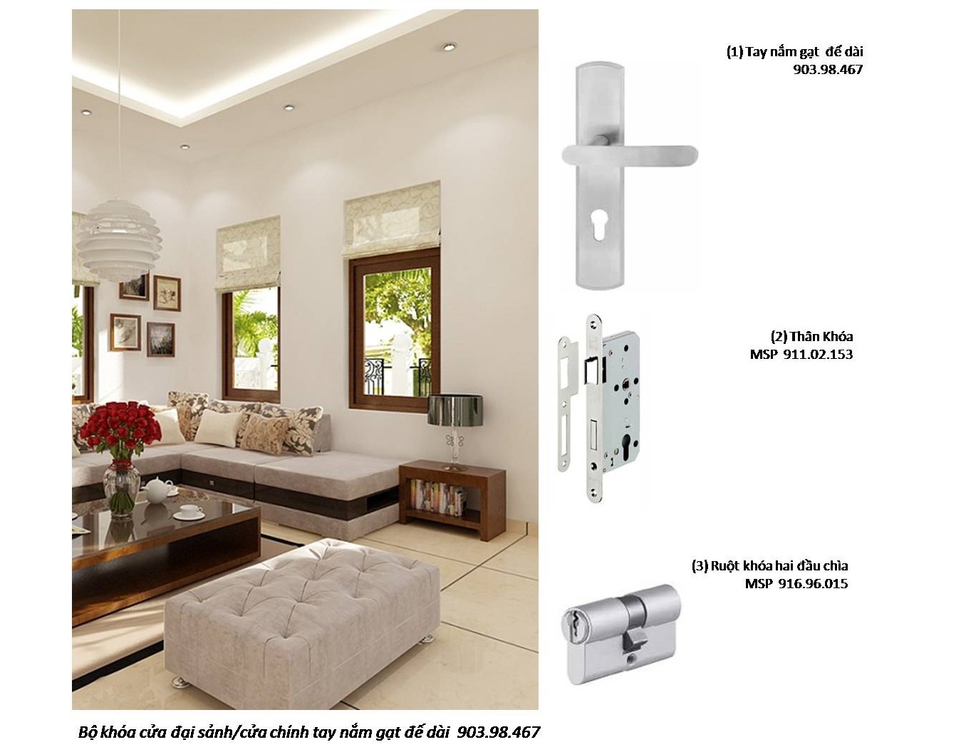 Bộ Khoá cửa Hafele tay gạt đế dài Inox 304 MSP 903.98.467