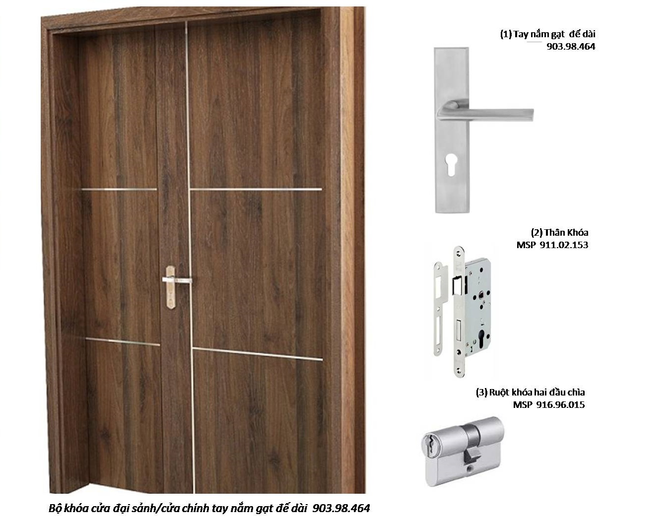 Bộ khóa cửa Hafele tay gạt đế dài Inox304 MSP 903.98.464