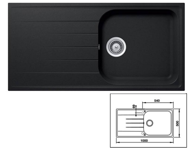 Châu rửa bát Hafele đá Julius HS-GDS10050 màu đen 570.36.350