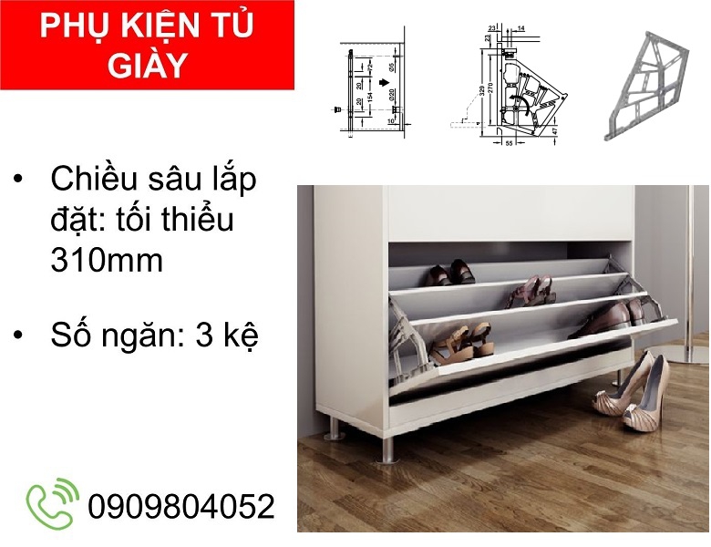 Kệ giày Hafele 892.14.253 ba kệ màu nhôm trắng