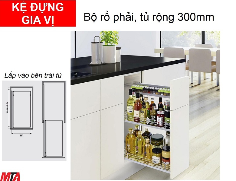 Kệ gia vị hafele 545.53.004 bộ rổ phải 2 khay tủ rộng 300mm