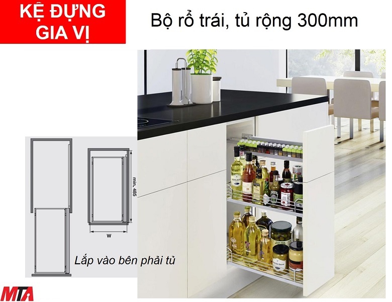 Kệ gia vị hafele 545.53.005 bộ rổ trái 2 khay tủ rộng 300mm