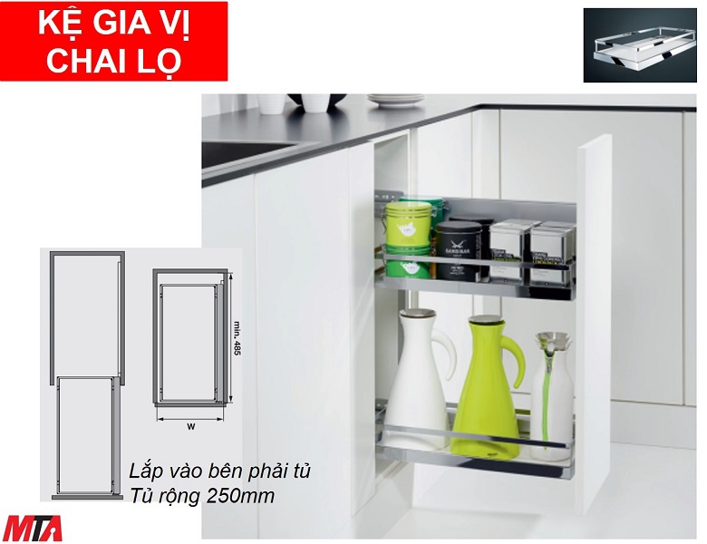 Kệ gia vị hafele 545.53.761 để chai lọ mở trái màu trắng tủ rộng 250mm