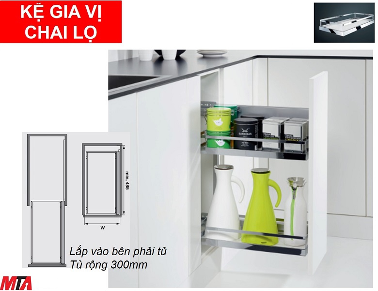 Kệ gia vị hafele 545.53.763 để chai lọ mở trái màu trắng tủ rộng 300mm
