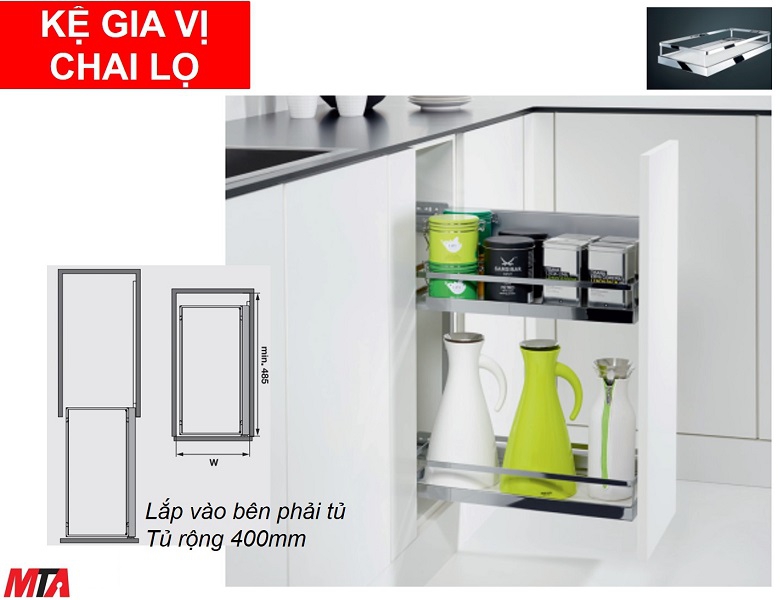 Kệ gia vị hafele Comfort II 545.53.765 khay màu trắng phiên bản mở trái - tủ bếp rộng 400mm