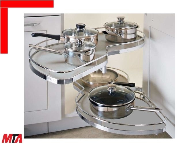 Kệ góc Hafele Kesseböhmer Leman II 541.32.671 – 2 khay Chrome – Phiên bản xoay trái cho cánh tủ 450 mm