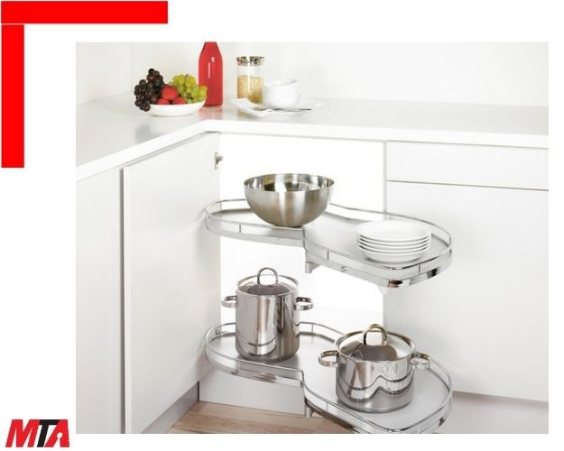 Kệ góc Hafele Kessebohmer Leman II 541.32.670 – 2 khay Chrome – Phiên bản xoay phải cho cánh tủ 450 mm