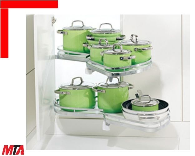 Kệ góc Hafele Kessebohmer Leman II 541.32.670 – 2 khay Chrome – Phiên bản xoay phải cho cánh tủ 450 mm