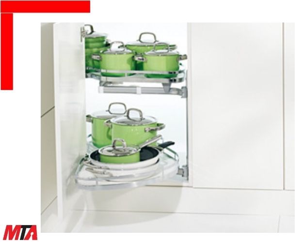 Kệ góc Hafele Kessebohmer Leman II 541.32.670 – 2 khay Chrome – Phiên bản xoay phải cho cánh tủ 450 mm
