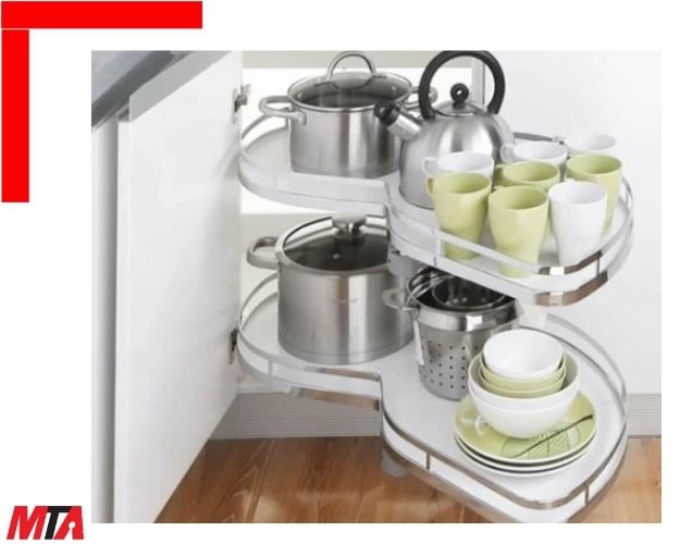 Kệ góc Hafele Kessebohmer Leman II 541.32.670 – 2 khay Chrome – Phiên bản xoay phải cho cánh tủ 450 mm