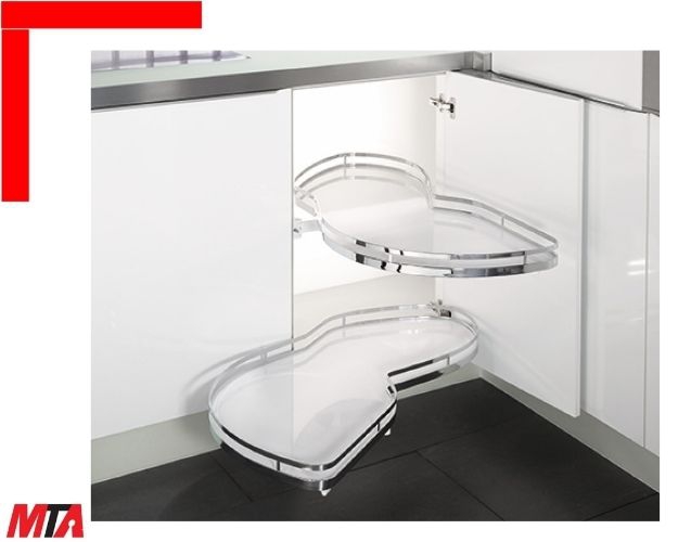Kệ góc Hafele Kesseböhmer Leman II 541.32.671 – 2 khay Chrome – Phiên bản xoay trái cho cánh tủ 450 mm