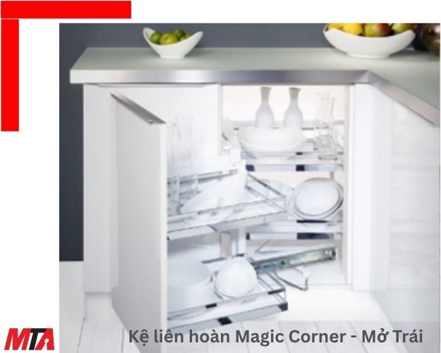 Kệ góc liên hoàn Hafele Kesseböhmer Magic Corner 546.17.004 - Khay màu sáng trắng - Tải trọng 32kg - mở trái