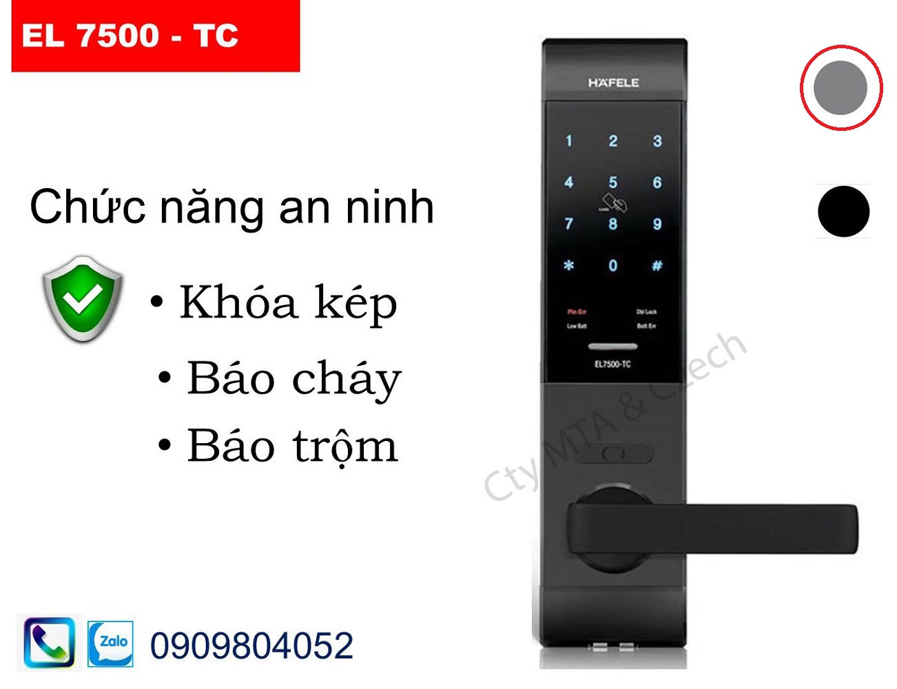 Khóa điện tử Hafele EL7500 thân nhỏ màu xám 912.20.550