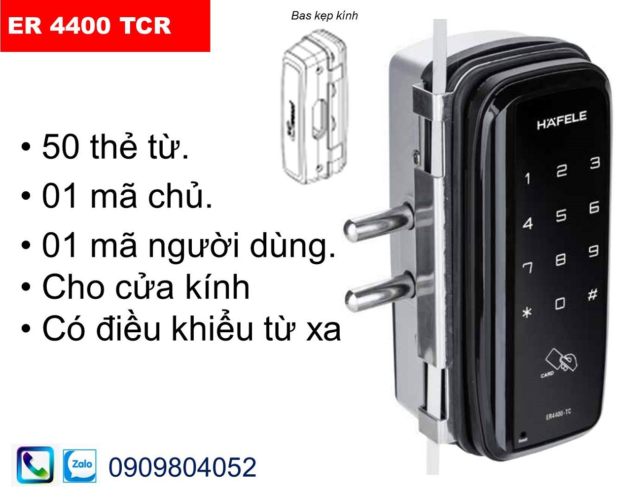 Khóa điện tử Hafele ER4400-TCR 912.20.229 cửa kính