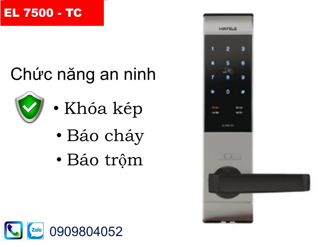 Khóa điện tử Hafele EL7500 thân lớn màu bạc 912.20.555