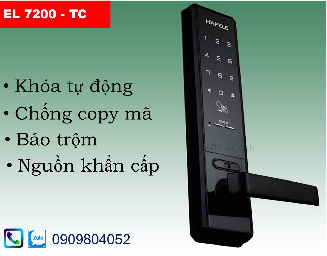 Khóa điện tử Hafele EL7200 thân lớn 912.20.564