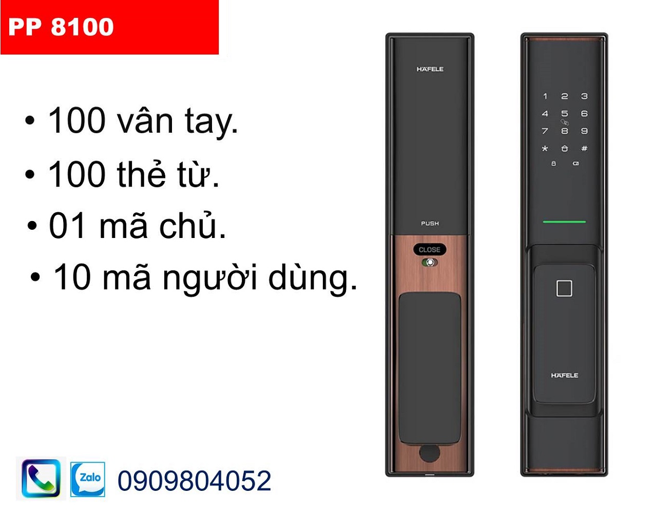 Khóa vân tay Hafele PP8100 màu đen đồng 912.20.287