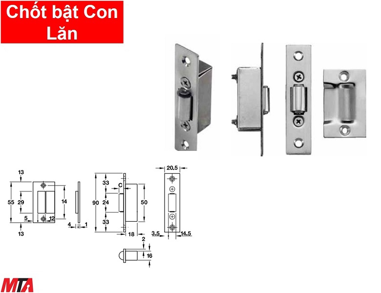 Khóa cửa hafele 911.24.042 chốt bật con lăn inox304