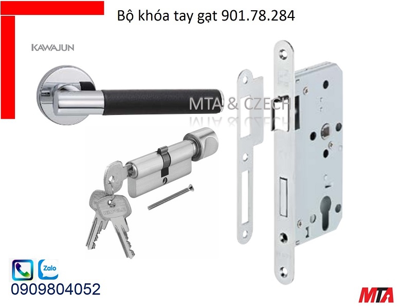 Bộ khóa cửa hafele 901.78.284 kiểu tay JK dòng Kawajun mạ crom bóng