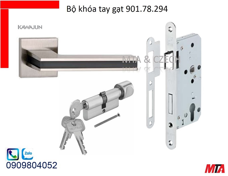 Bộ khóa cửa hafele 901.78.294 kiểu tay RV dòng Kawajun mạ Niken mờ