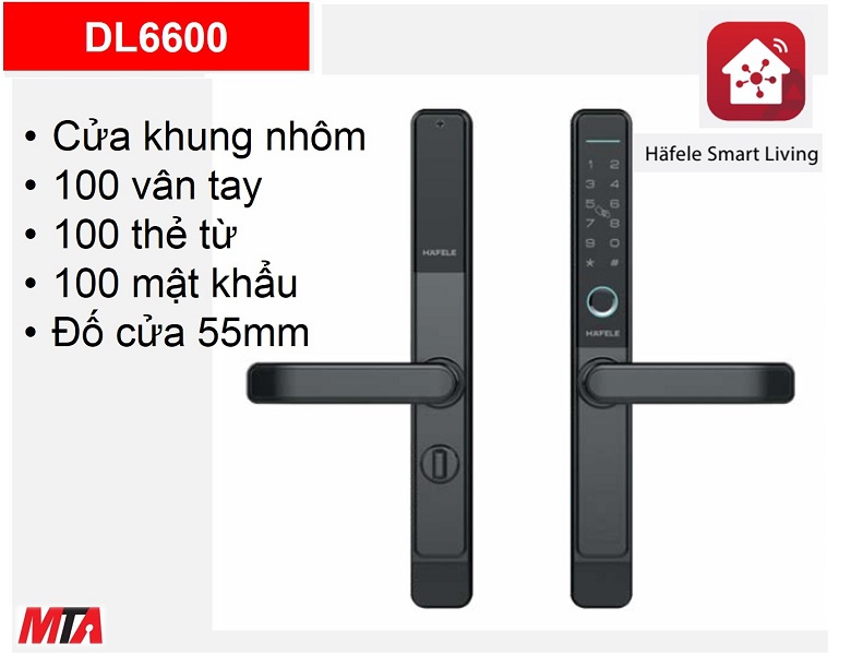 Khóa vân tay hafele Hafele DL6600 MSP 912.20.145 màu đen cho cửa nhôm