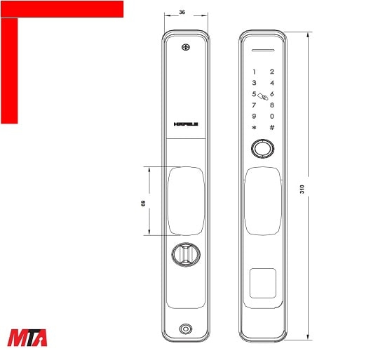 Khóa vân tay Hafele DL6600-SL MSP 912.20.144 cho cửa trượt đố nhỏ 55mm
