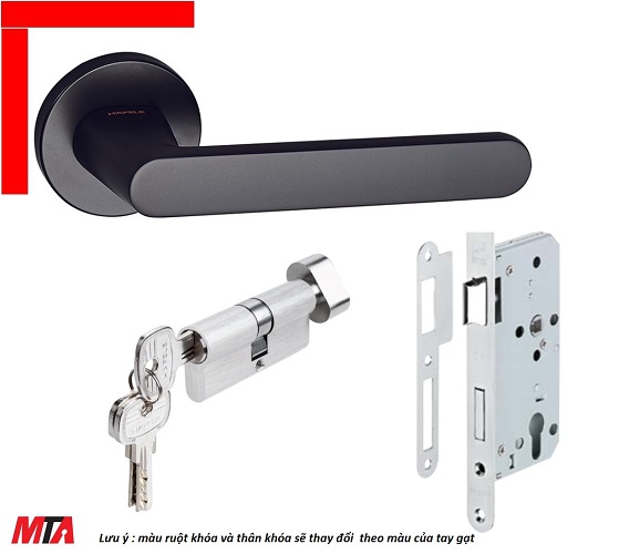 Khóa cửa gỗ tay gạt hafele DIY set B 499.63.609 màu đen mờ cho cửa phòng
