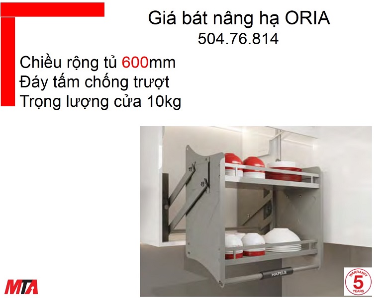 Giá bát đĩa nâng hạ Kosmo Hafele 504.76.814 Oria tủ rộng 600mm