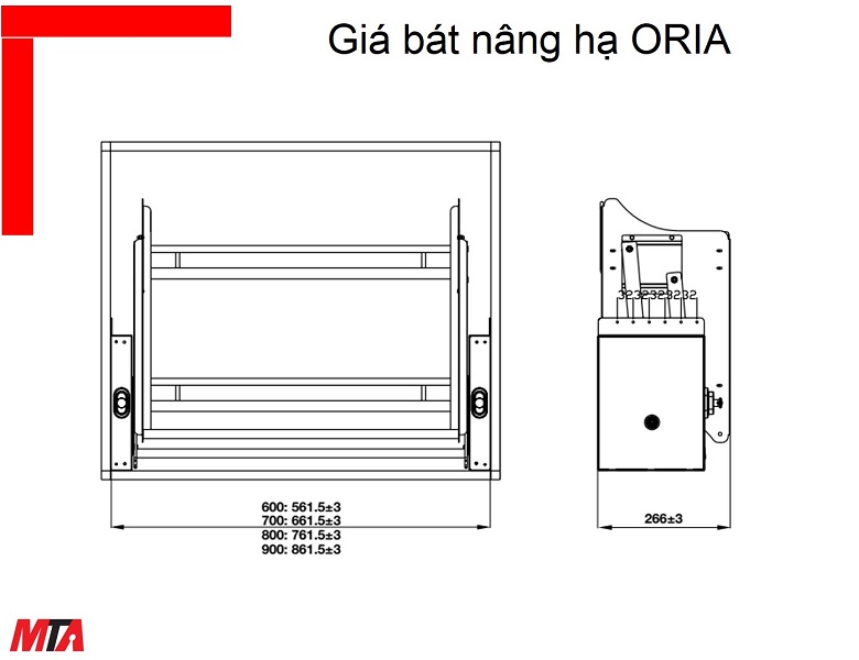 Giá bát đĩa nâng hạ Kosmo Hafele 504.76.818 Oria tủ rộng 900mm