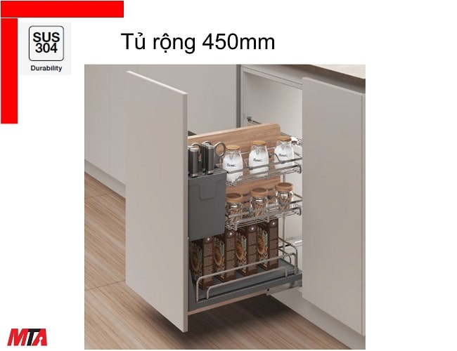 Kệ gia vị dao thớt đa năng Hafele kosmo 547.11.006 inox 304 dòng Omero multi tủ 450mm