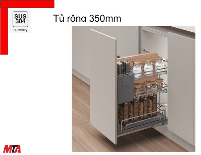 Kệ gia vị dao thớt inox 304 Hafele kosmo-P 547.11.004 dòng Omero multi tủ 350mm