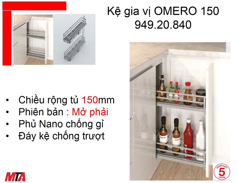 Kệ gia vị Hafele Kosmo 549.20.840 OMERO 150 tủ rộng 150mm mở phải
