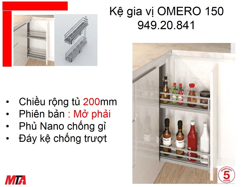 Kệ gia vị Hafele Kosmo 549.20.841 OMERO 150 tủ rộng 200mm mở phải