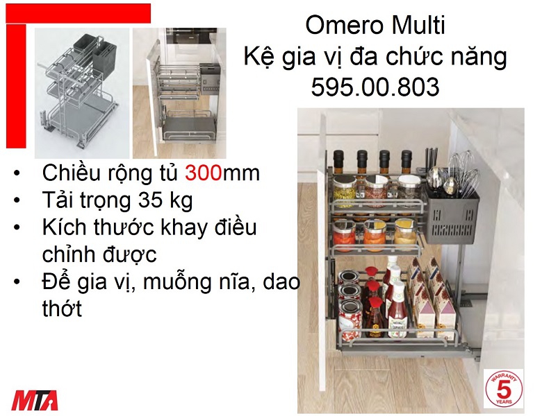 Kệ gia vị Kosmo Hafele 595.00.803 OMERO MULTI tủ rộng 300mm