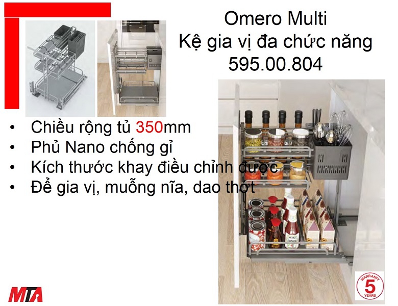Kệ gia vị Kosmo Hafele 595.00.804 OMERO MULTI tủ rộng 350mm