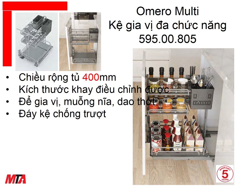 Kệ gia vị Kosmo Hafele 595.00.805 OMERO MULTI tủ rộng 400mm