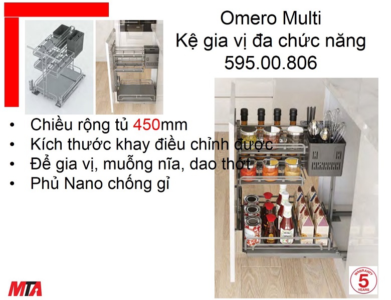 Kệ gia vị Kosmo Hafele 595.00.806 OMERO MULTI tủ rộng 450mm