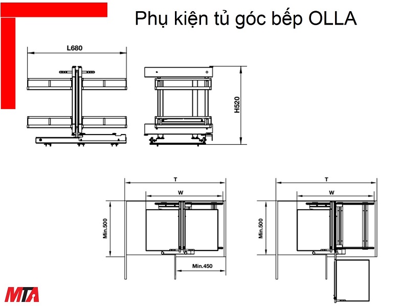 Mâm xoay tủ bếp Hafele Kosmo 595.50.804 Olla tủ rộng 900mm