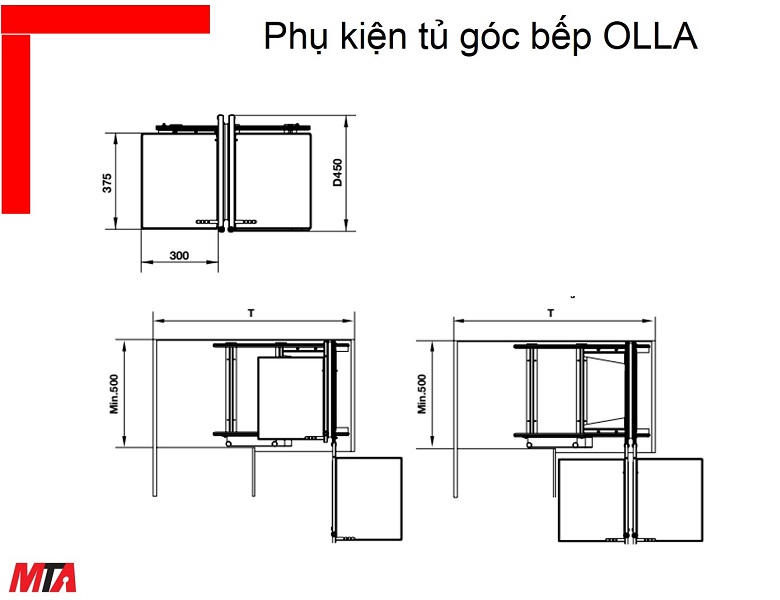 Mâm xoay tủ bếp Hafele Kosmo 595.50.804 Olla tủ rộng 900mm