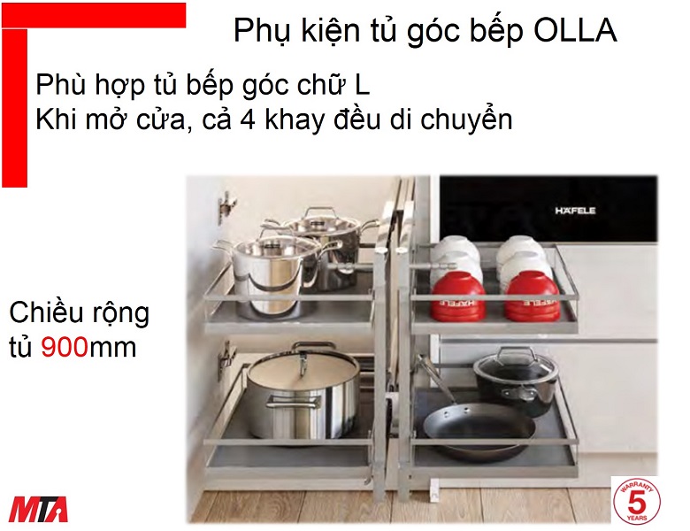 Mâm xoay tủ bếp Hafele Kosmo 595.50.804 Olla tủ rộng 900mm