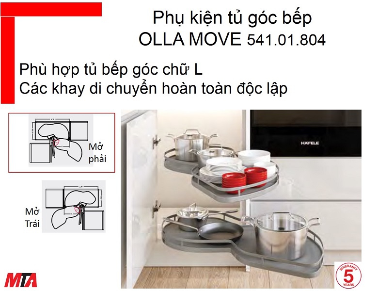 Mâm xoay góc tủ bếp Hafele Kosmo 541.01.804 Olla move mở phải