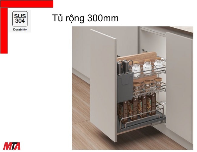 Rổ gia vị dao thớt đa năng Hafele kosmo-P 547.11.003 inox 304 dòng Omero multi tủ 300 mm