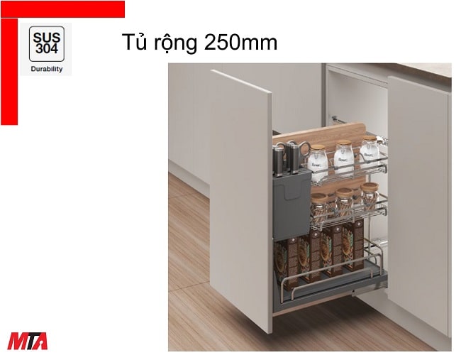 Rổ gia vị dao thớt Hafele kosmo-P 547.11.002 inox 304 dòng Omero multi tủ 250 mm