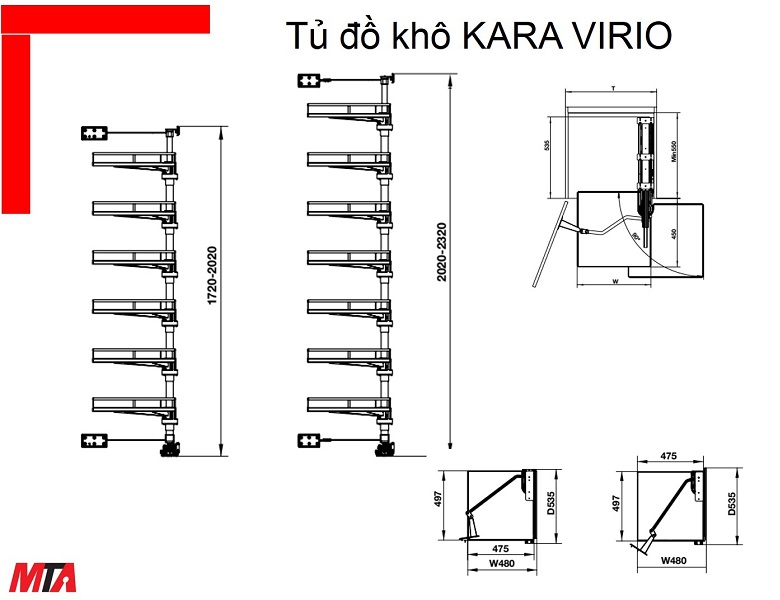 Tủ đồ khô Kosmo Hafele 595.82.805 Kara Vario tủ cao 2020mm